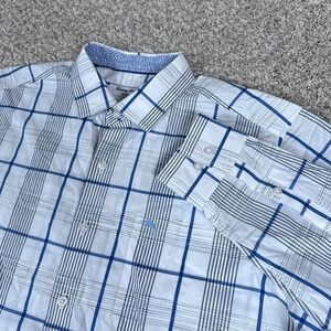Tommy Bahama Shirt Mens Large White Blue Plaid Button Up Pima Island Zone